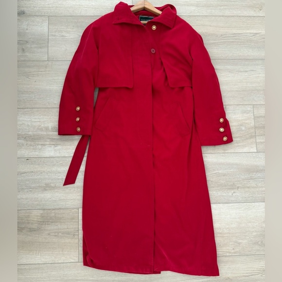 Gallery Women’s Soft Long Trench Coat Belted Red Gold-tone Buttons Size 8 EUC - Picture 13 of 14